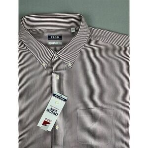Izod Men's Button Down Dress‎ Shirt Striped Wrinkle Free 18.5 x 34/35 NWT